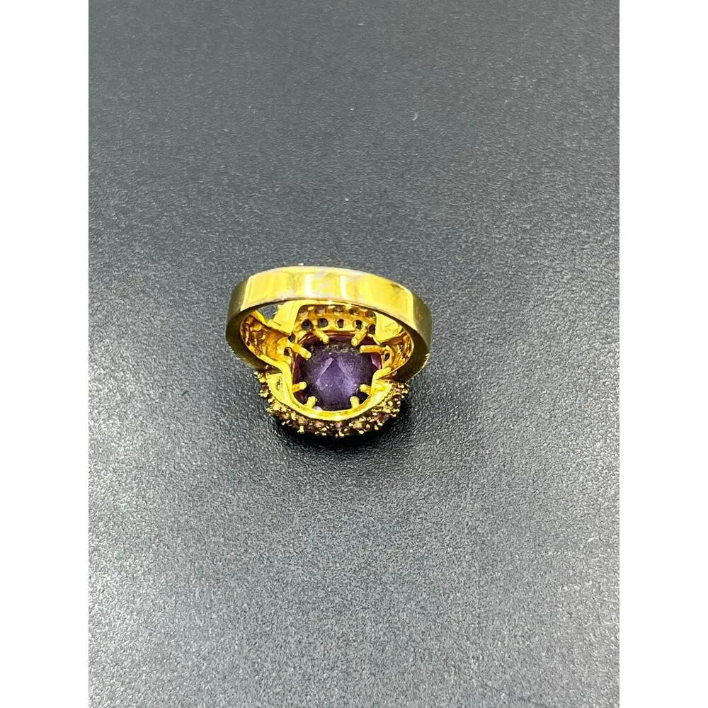 UTC Gold Plated Vermeil Sterling‎ Silver Cushion Cut Amethyst Cocktail Ring Sz 8